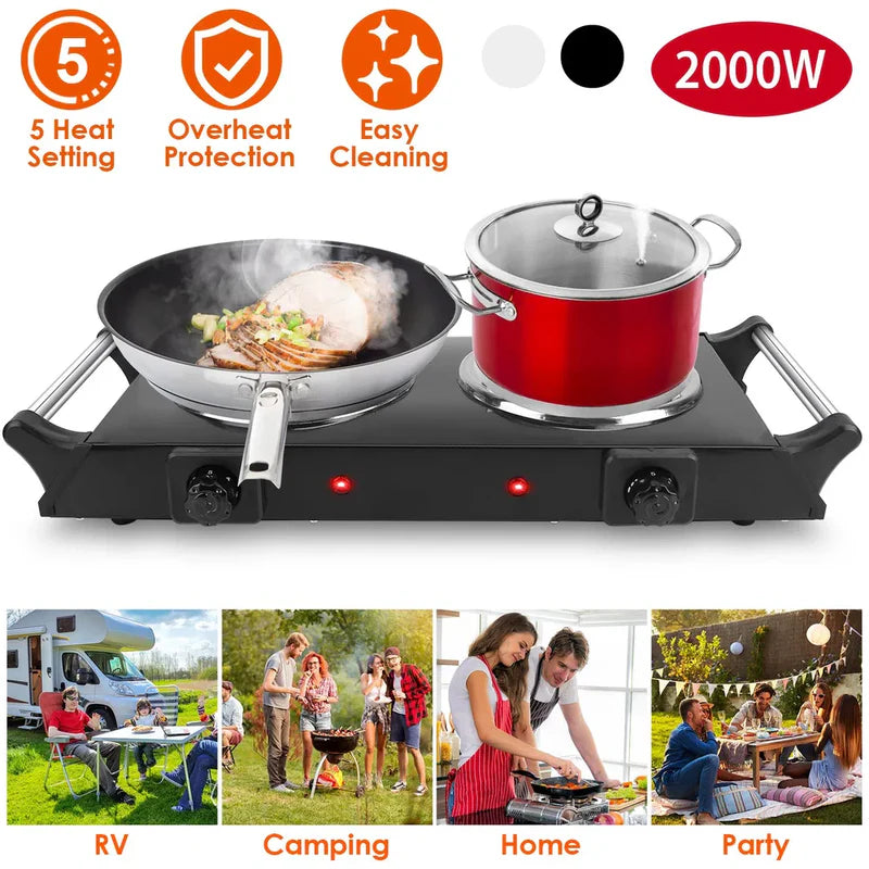 2000W Dual Burner Electric Hot Plate – 5 Heat Levels