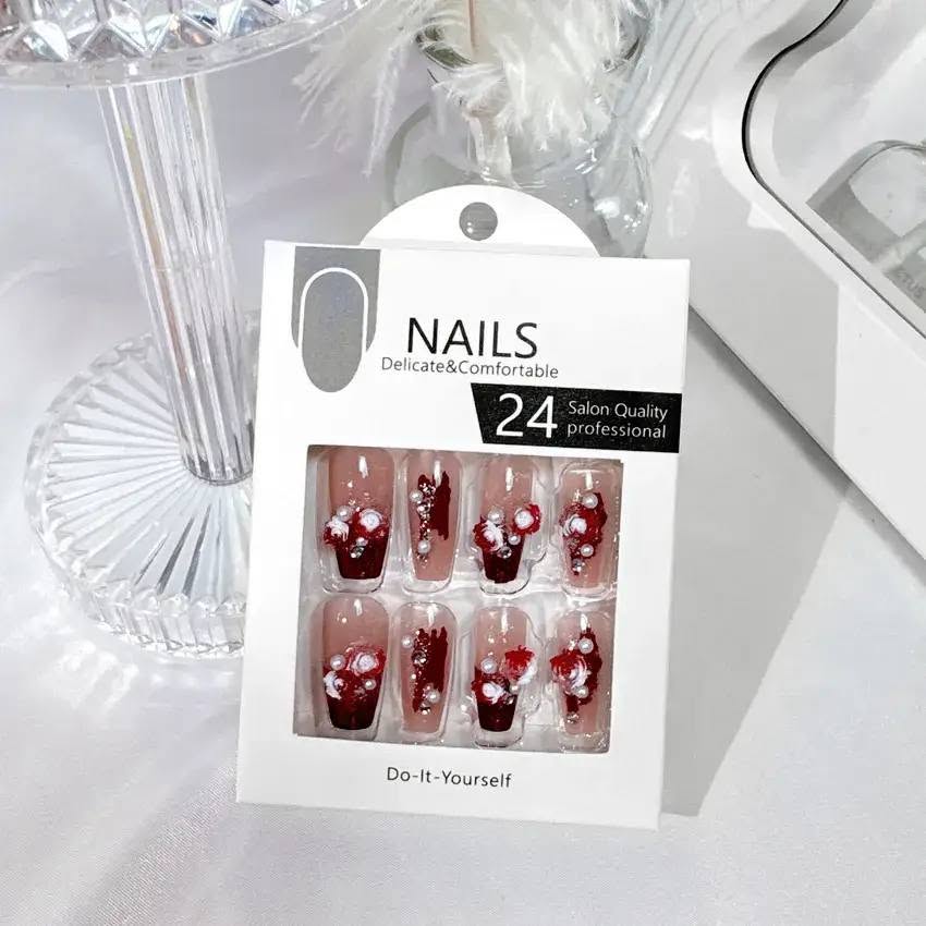 Luxury Crystal Press-On Nails for Women | Rhinestone & 3D Flower Reusable Fake Nail Set | Salon-Quality Manicure