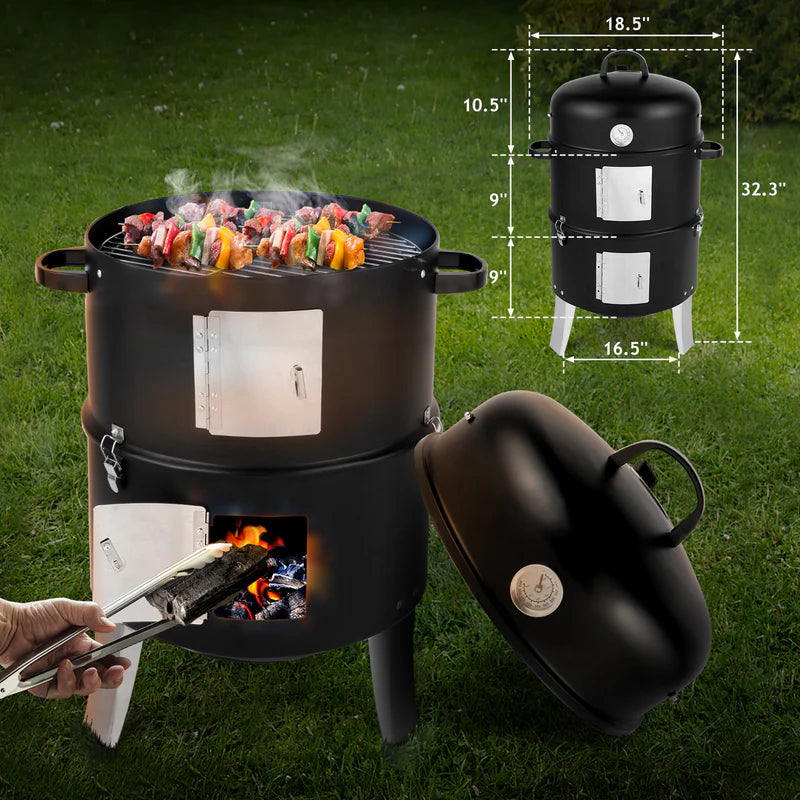 18.5" 3-in-1 Portable Charcoal Smoker & Grill