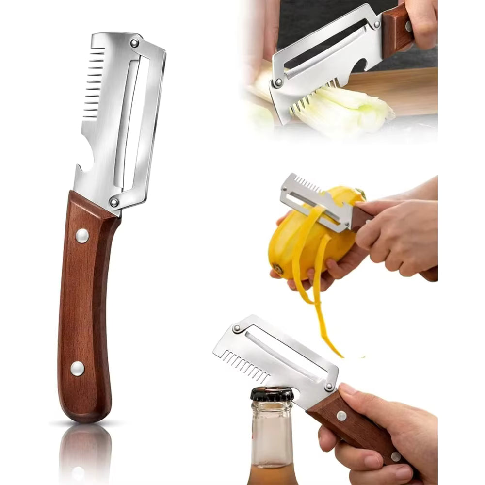 3-in-1 Multifunctional Fruits and Vegetable Peeler | Wooden Handle Kitchen Tool for Home Use