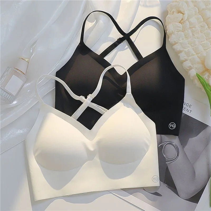 Women's Invisible Deep U Plunge Backless Push Up Bra with Transparent Straps