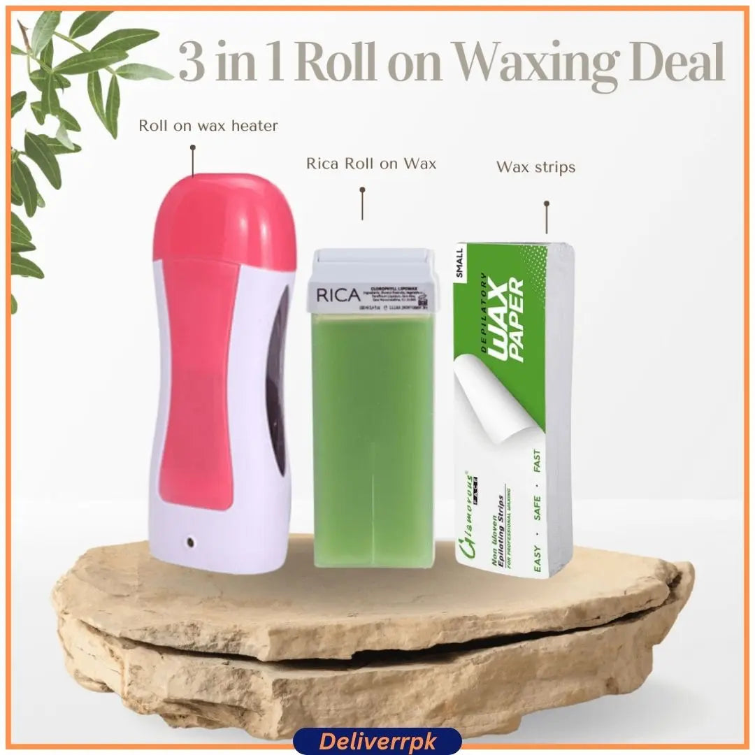 Complete Roll-On Waxing Kit | 3-in-1 Complete Waxing Kit for Women | Roll-On Wax Heater Set
