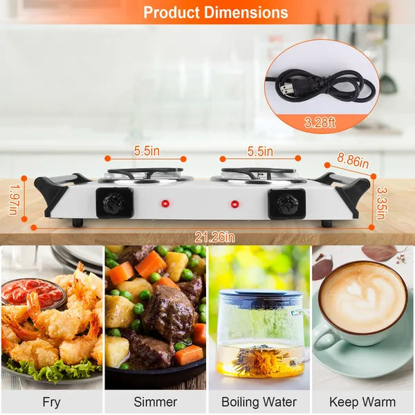 2000W Dual Burner Electric Hot Plate – 5 Heat Levels