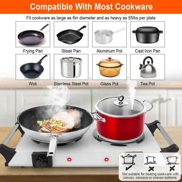 2000W Dual Burner Electric Hot Plate – 5 Heat Levels