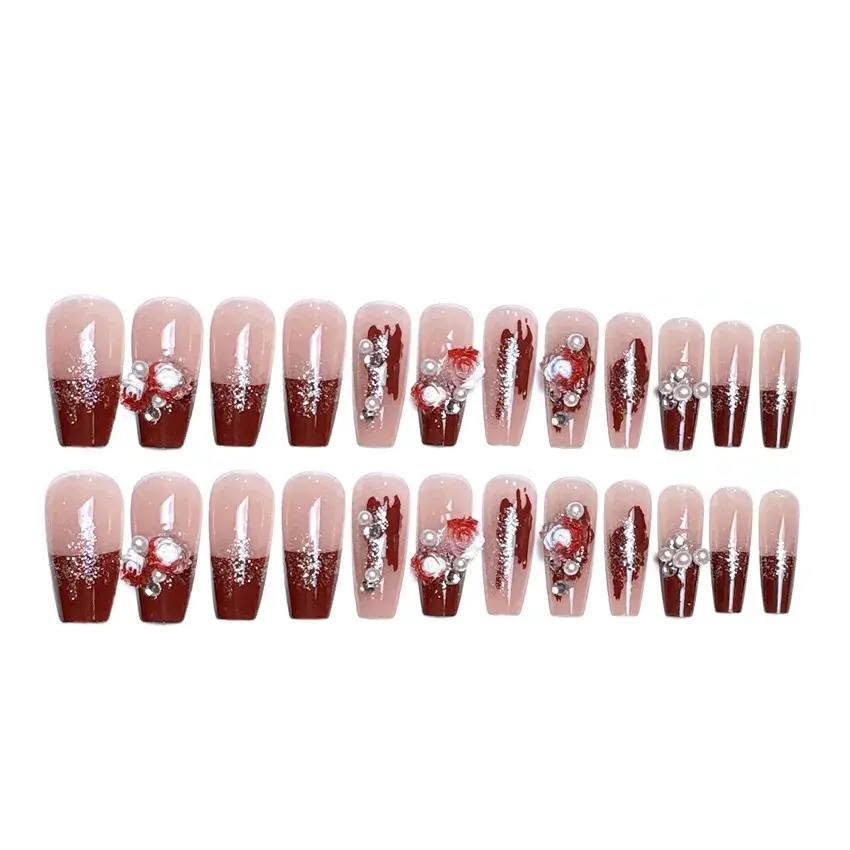 Luxury Crystal Press-On Nails for Women | Rhinestone & 3D Flower Reusable Fake Nail Set | Salon-Quality Manicure