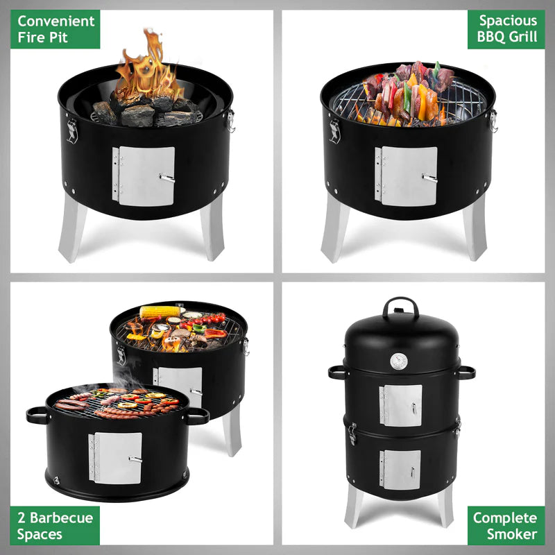 18.5" 3-in-1 Portable Charcoal Smoker & Grill