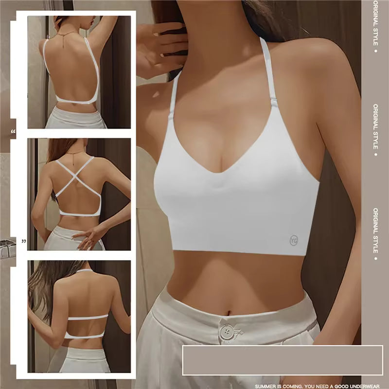 Women's Invisible Deep U Plunge Backless Push Up Bra with Transparent Straps