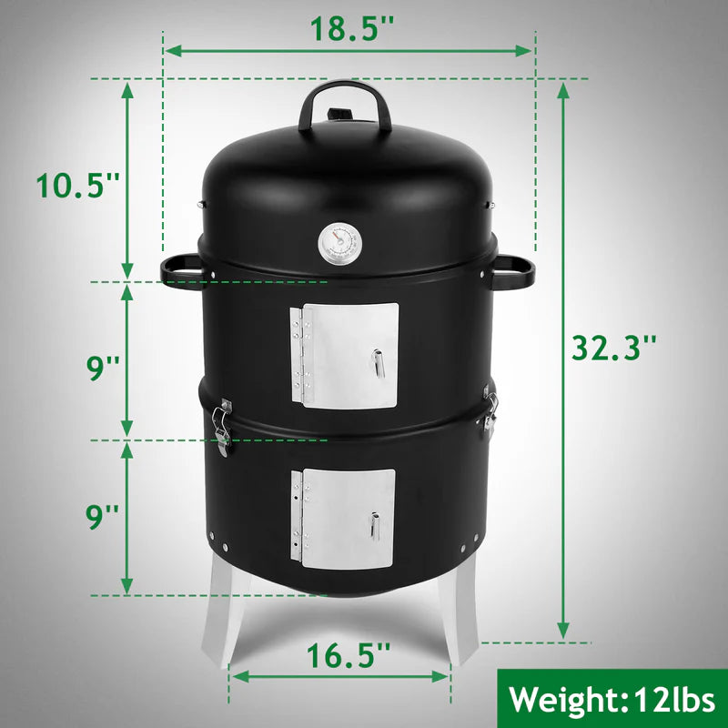 18.5" 3-in-1 Portable Charcoal Smoker & Grill