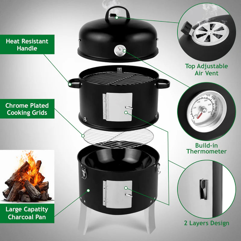 18.5" 3-in-1 Portable Charcoal Smoker & Grill